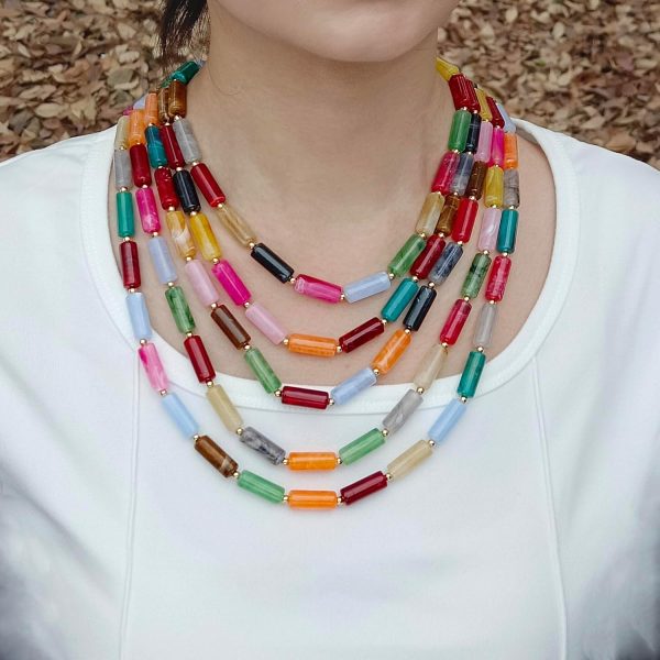 Firstmeet Chunky Beads Necklace Acrylic 5-Layer Jewelry Statement Necklace Handmade Strand - Image 41
