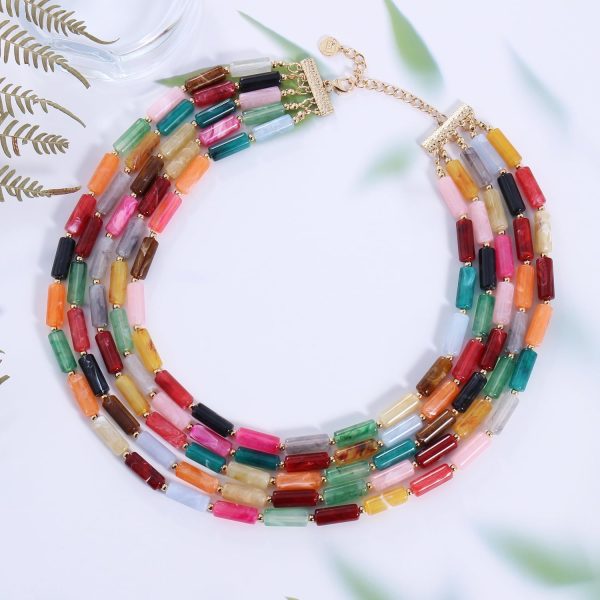 Firstmeet Chunky Beads Necklace Acrylic 5-Layer Jewelry Statement Necklace Handmade Strand - Image 42
