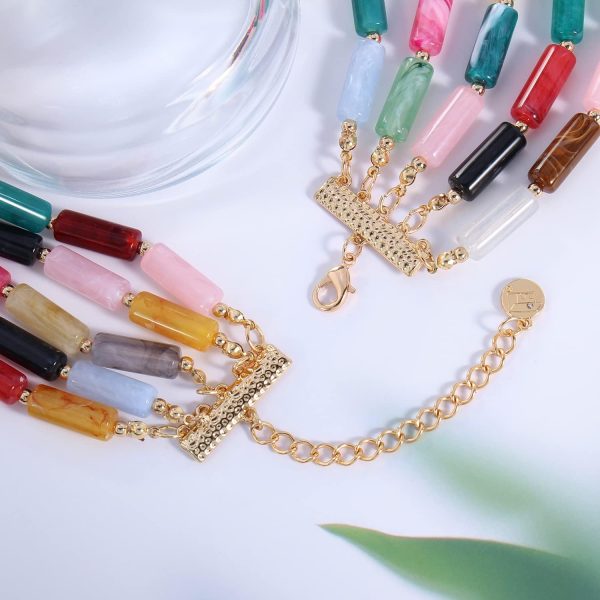 Firstmeet Chunky Beads Necklace Acrylic 5-Layer Jewelry Statement Necklace Handmade Strand - Image 44