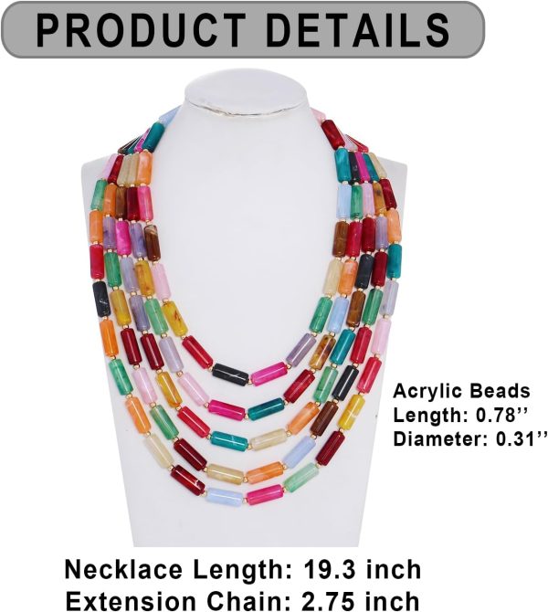 Firstmeet Chunky Beads Necklace Acrylic 5-Layer Jewelry Statement Necklace Handmade Strand - Image 45